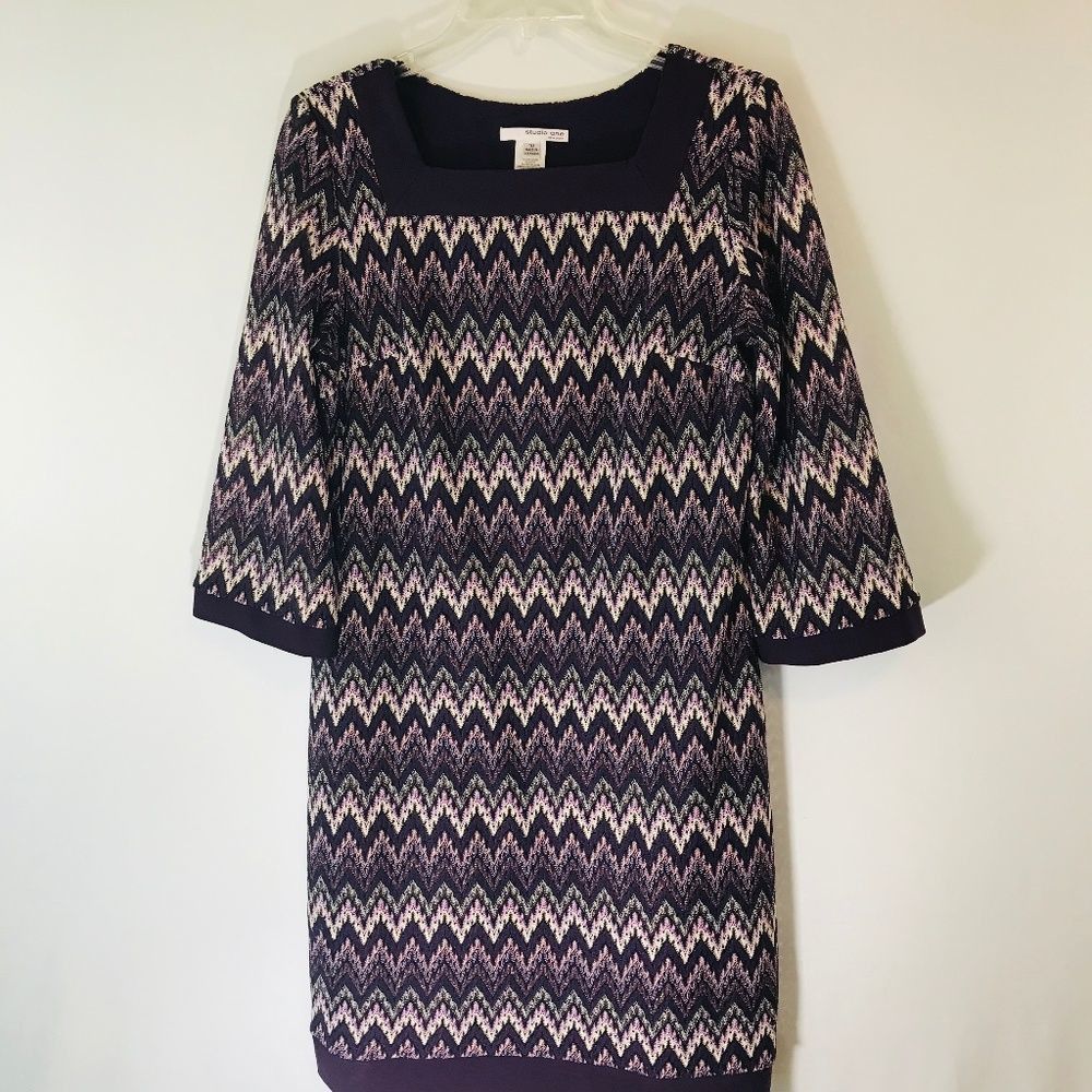 Studio One New York Lace Chevron Shift Midi Dress